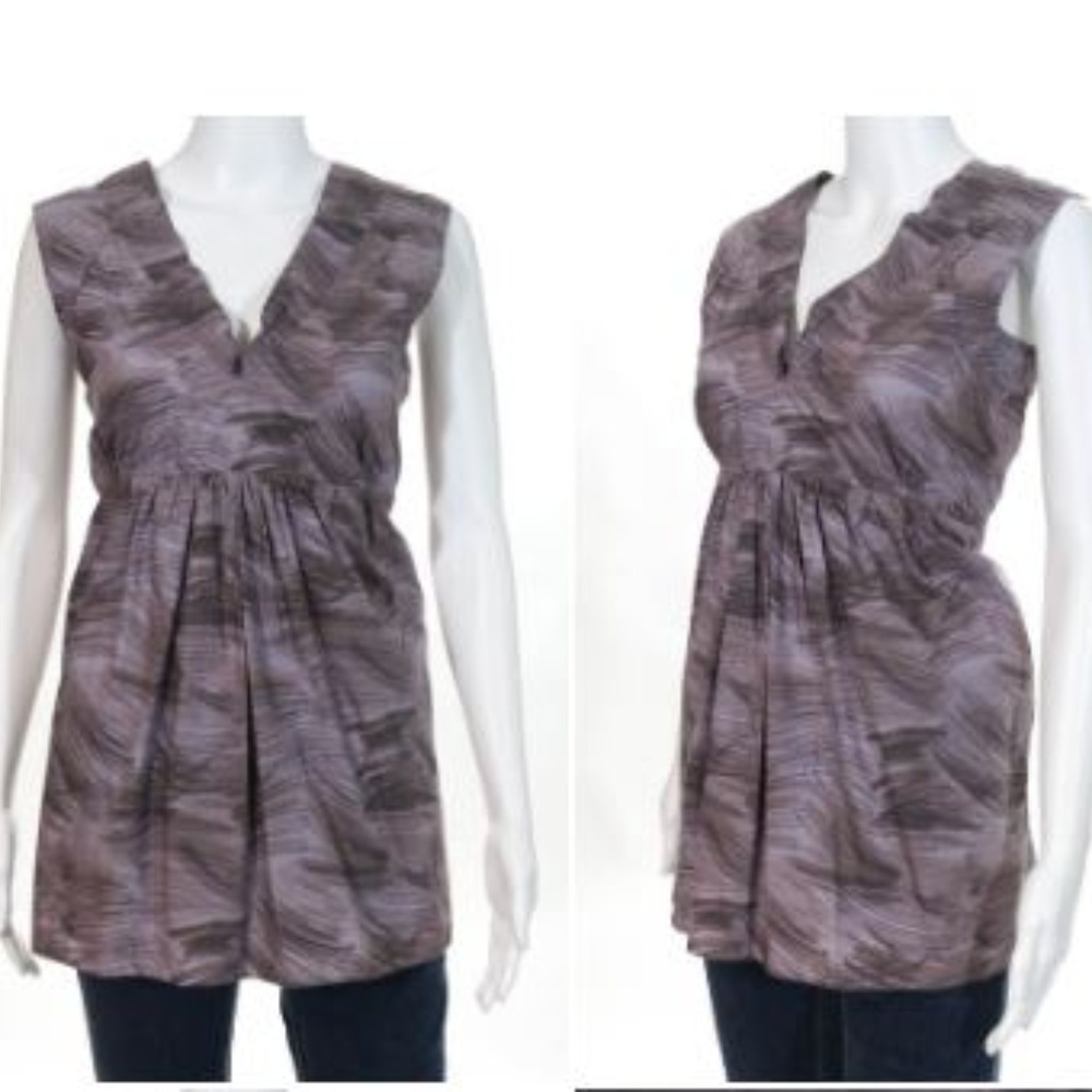 MARNI PURPLE COTTON V NECK BELTED BLOUSE EURO 40